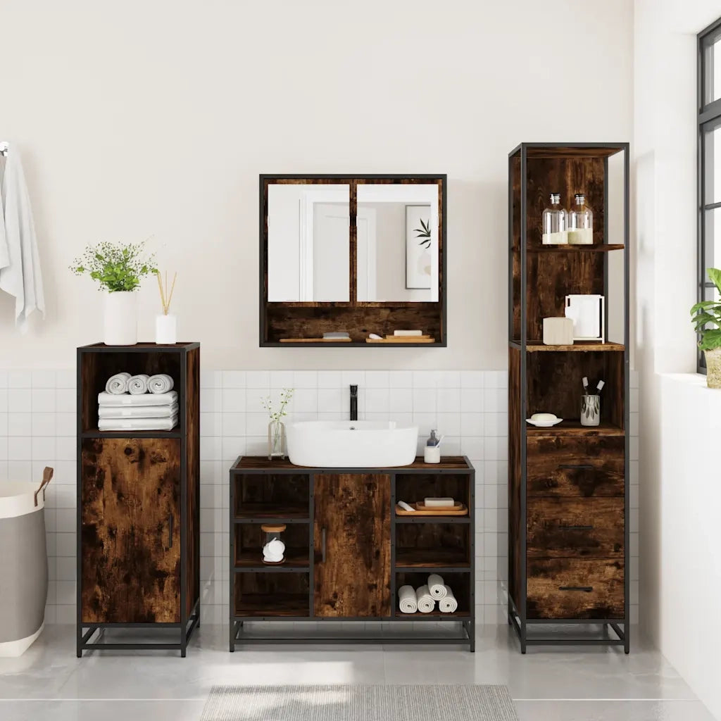 Set Mobili da Bagno 3 pz Rovere Fumo in Legno Multistrato 3301182