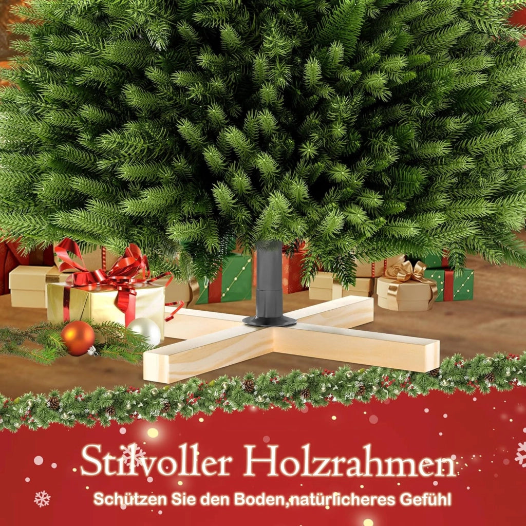 Albero di Natale Artificiale con Illuminazione 150 cm in PVC/PE Abete di Natale con Base in Legno Alberi di Natale Christmas Tree Decorazione Natalizia