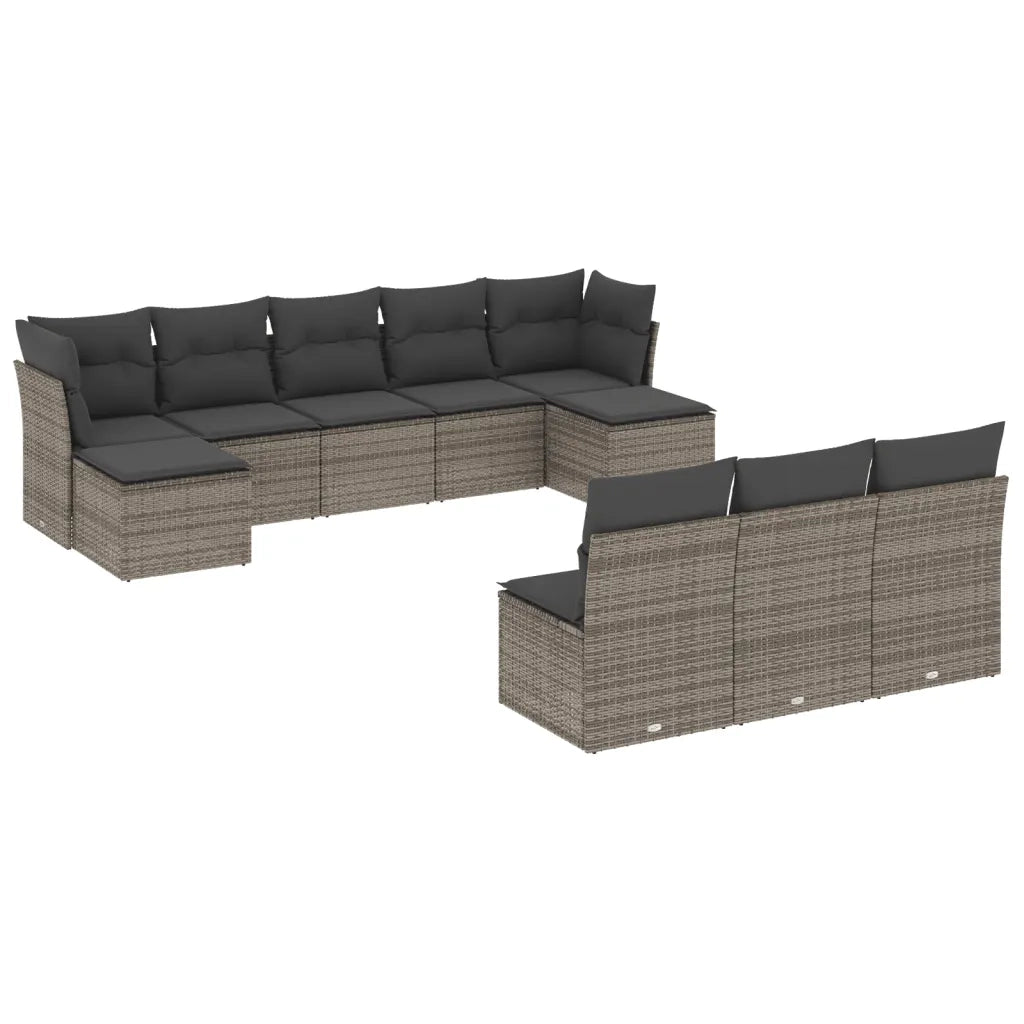 Set Divano da Giardino 10 pz con Cuscini Grigio in Polyrattan 3250129