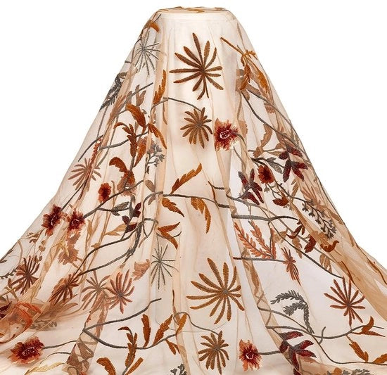 Tessuto a fiori in rilievo - 0,9 m Largo - Polyester - Motivi tridimensionali - Per abiti da sposa - Lavorazione di stoffa - Stoffa con motivi floreali in rilievo