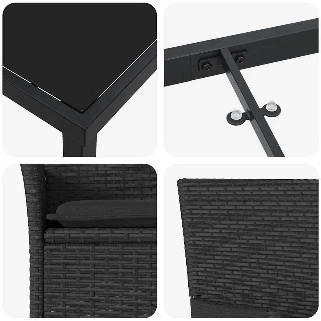 Set da Pranzo per Giardino con cuscino 5 pcs Nero polyrattan 3379773
