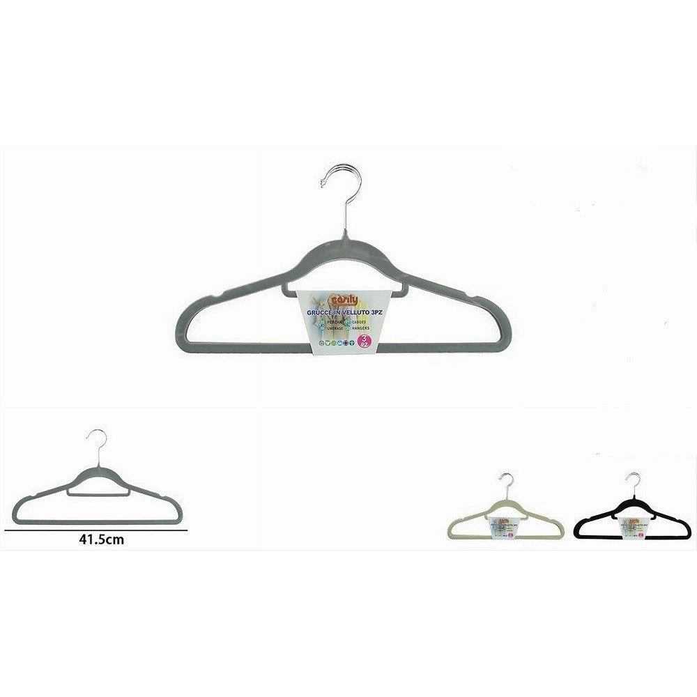 Trade Shop - Set 3pz Grucce Stampelle Appendiabito Velluto Vestiti Pantaloni Vari Colori 10463 -