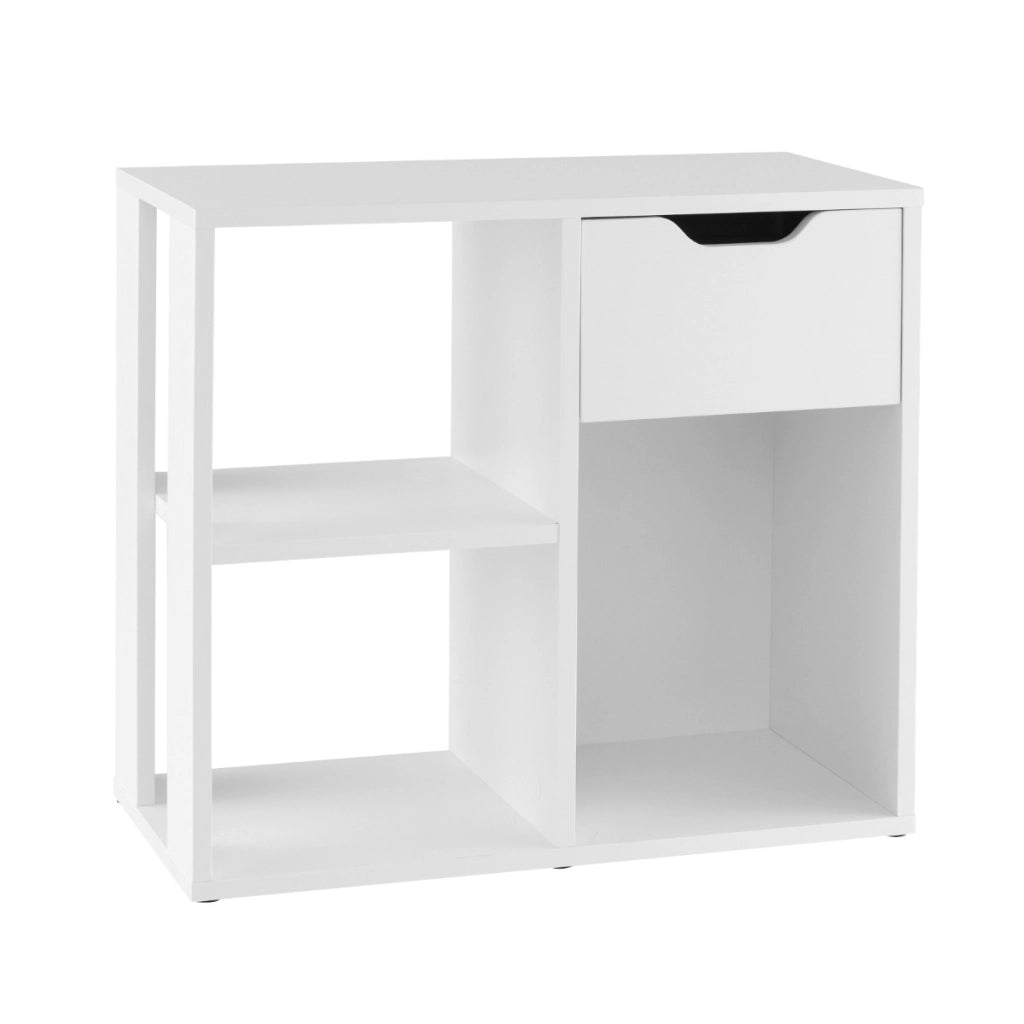 Scaffale di stoccaggio espositivo in legno a 2 livelli per soggiorno-Libreria a 3 cubi con cassetto estraibile Bianco