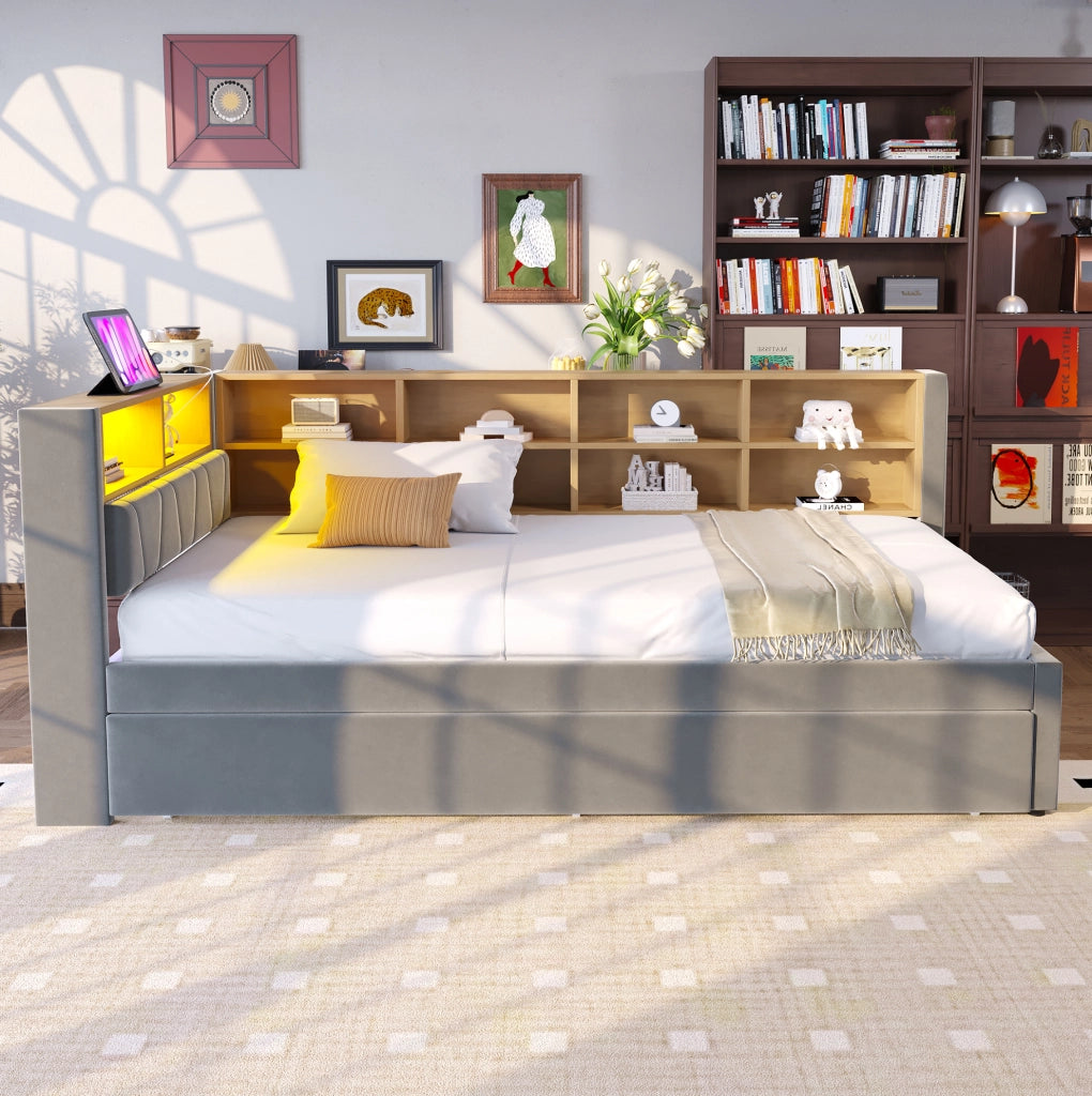 Letto singolo con letto estraibile 90x200 cm grigio scuro