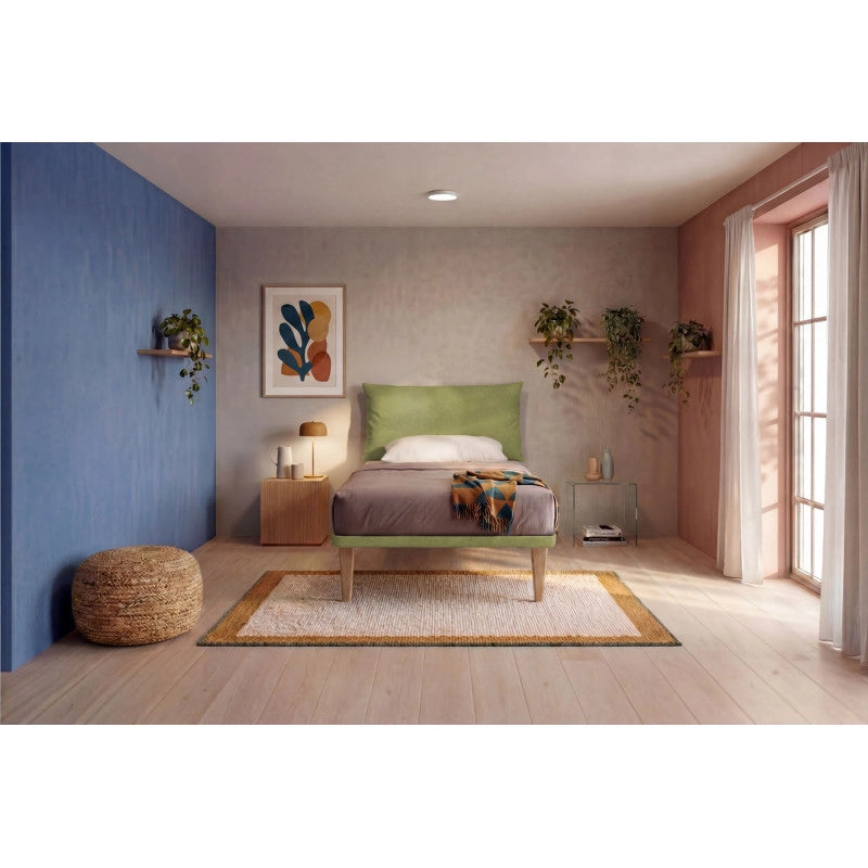 Letto imbottito Piazza e mezzo 120x190 cm Soft - Con rete,Microfibra,Tè verde