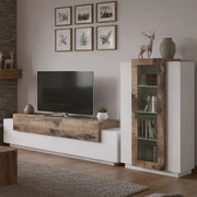 Parete attrezzata da soggiorno Anisia, Made in Italy, Porta TV a luce LED bianca, Set salotto moderno, cm 290x45h121, Bianco lucido e Acero