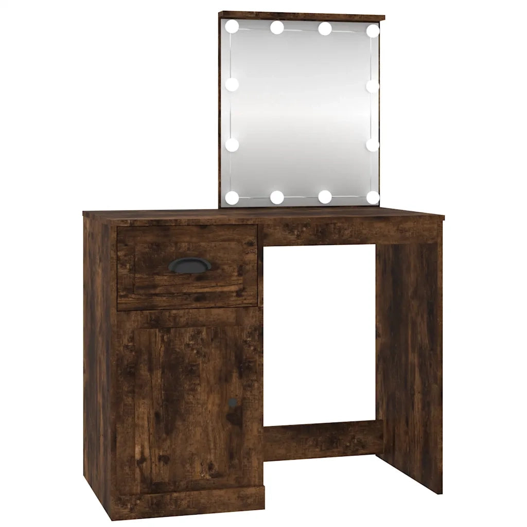 Toeletta | Tavolo da Trucco con LED Rovere Fumo 90x50x132,5cm Legno Multistrato