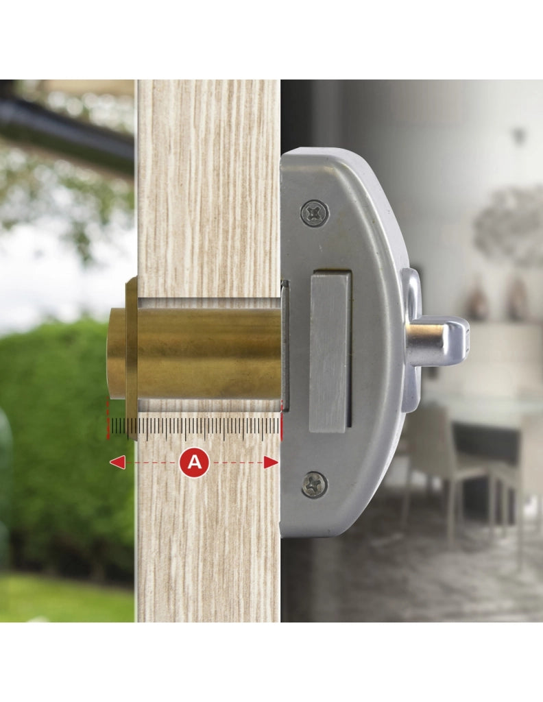 Serratura da applicare a chiavistello, con pomolo, Design 5 per porta d'ingresso, cilindro 50mm, acciaio, 3 chiavi, argento - THIRARD