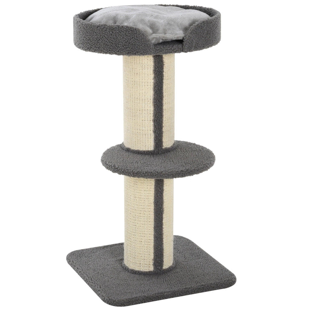 Tiragraffi per gatti con piattaforma, rivestimento in sisal, colore grigio, 45x45x91 cm