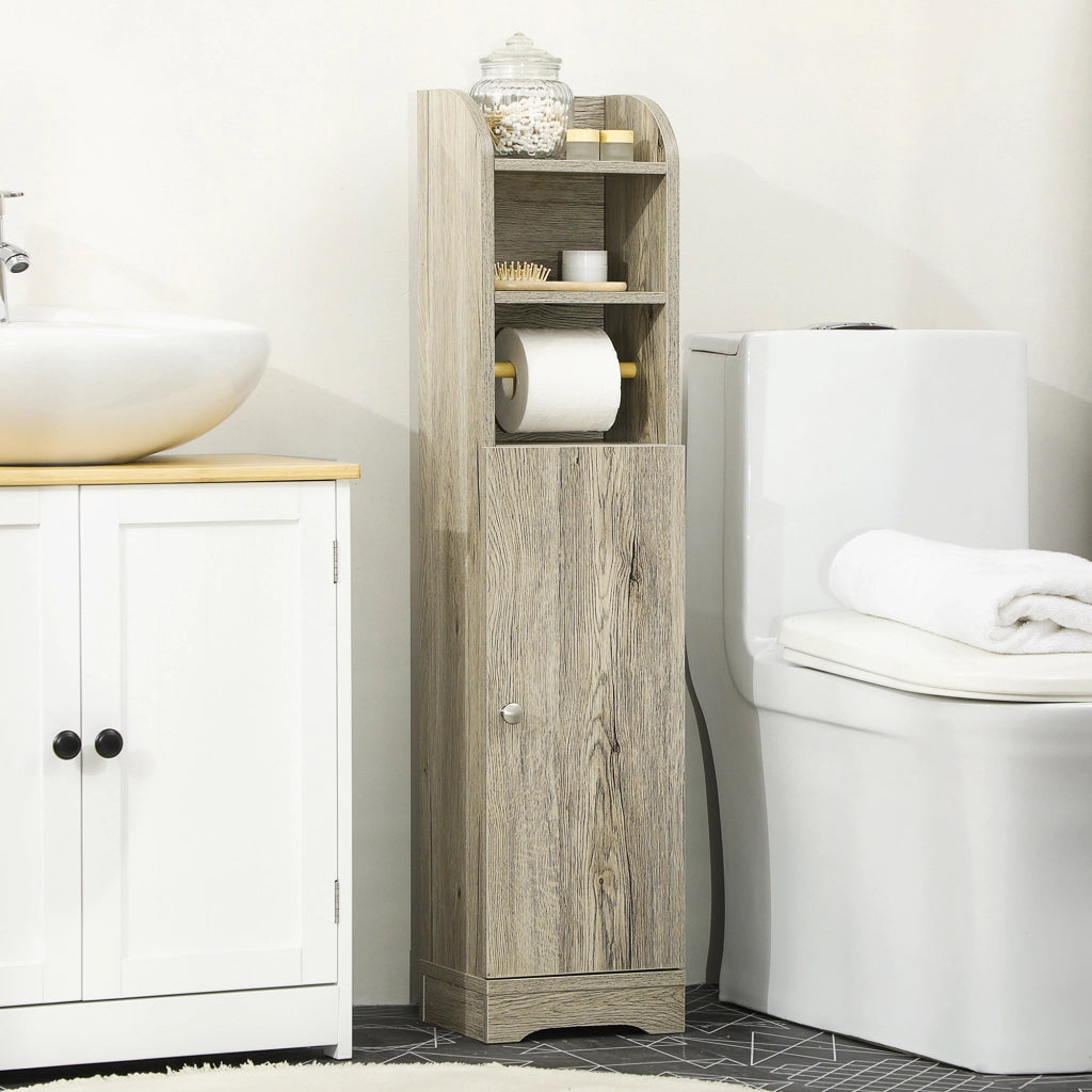 Mobiletto da bagno con ripiano, 2 scomparti e ante ¨C zephmum ¨C grigio 23x18x100 cm