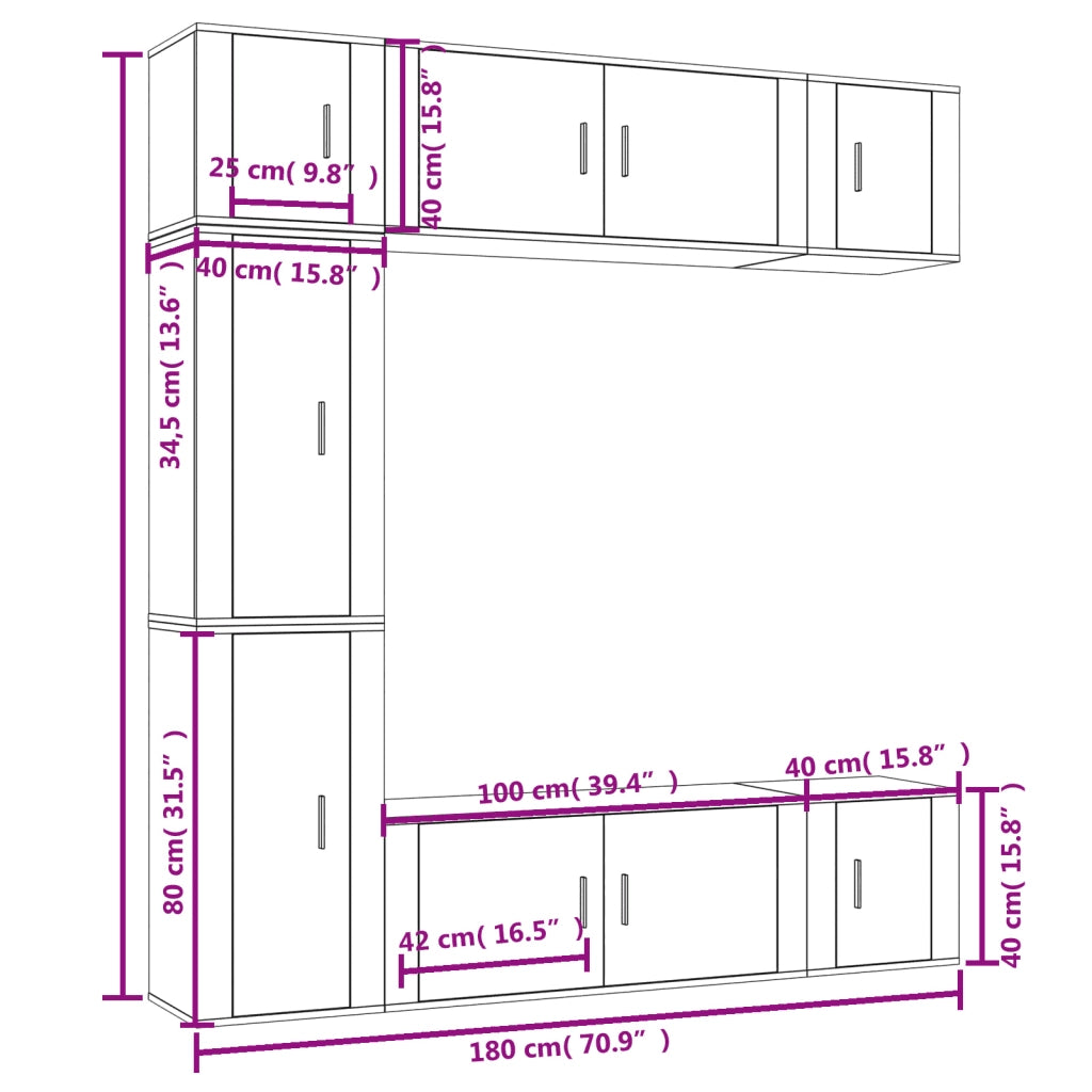 Set di Mobili Porta TV 7 pz-Set di 7 Credenza per TV Bianco in Legno Multistrato 846265