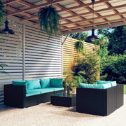 Set Mobili da Giardino 6 pz con Cuscini in Polyrattan Nero 3101489