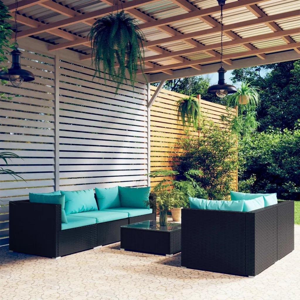 Set Mobili da Giardino 6 pz con Cuscini in Polyrattan Nero 3101489