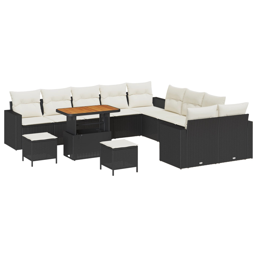 Set di Divani da Giardino a 13 Pezzi con Cuscini Nero Polirattan Acacia