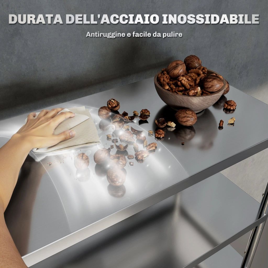 Scaffale da Cucina a 5 Livelli Regolabili 91x40x139 cm in Acciaio Inox Argento
