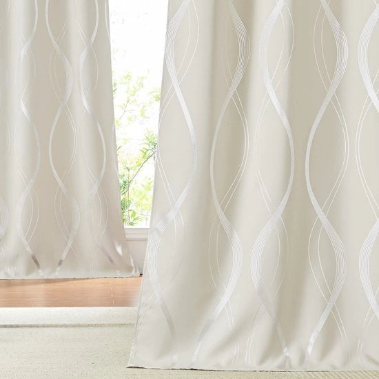 Set di tende da finestra 100% opacizzanti - Beige e argento - Isolanti termici - Set da 2 - 140 x 220 cm - Con occhi - Tende da finestra per finestre