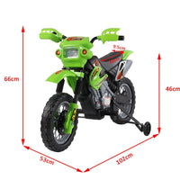 Moto Cross Elettrica per Bambini 6V con Rotelle Verde