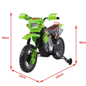 Moto Cross Elettrica per Bambini 6V con Rotelle Verde