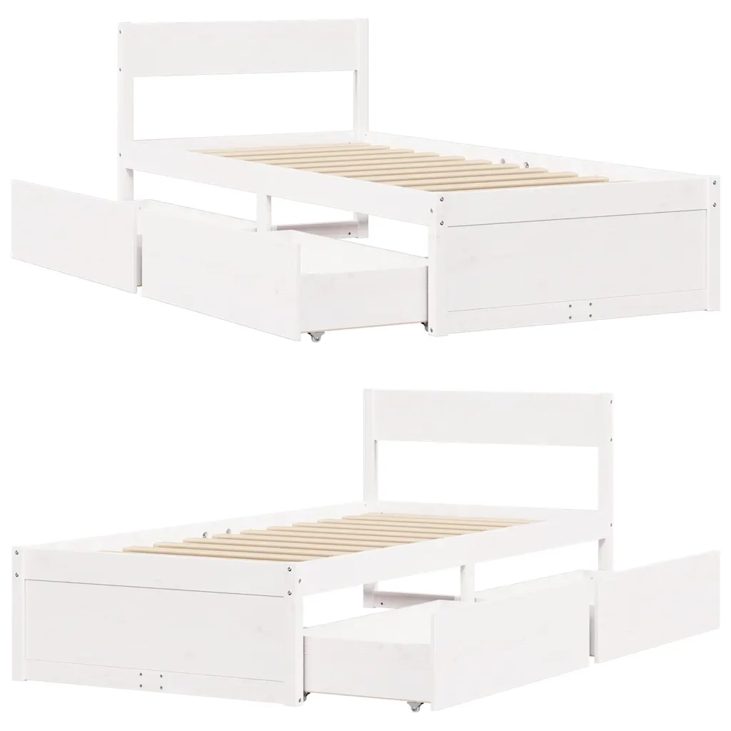 Giroletto senza Materasso Bianco 100x200 cm Legno Massello Pino