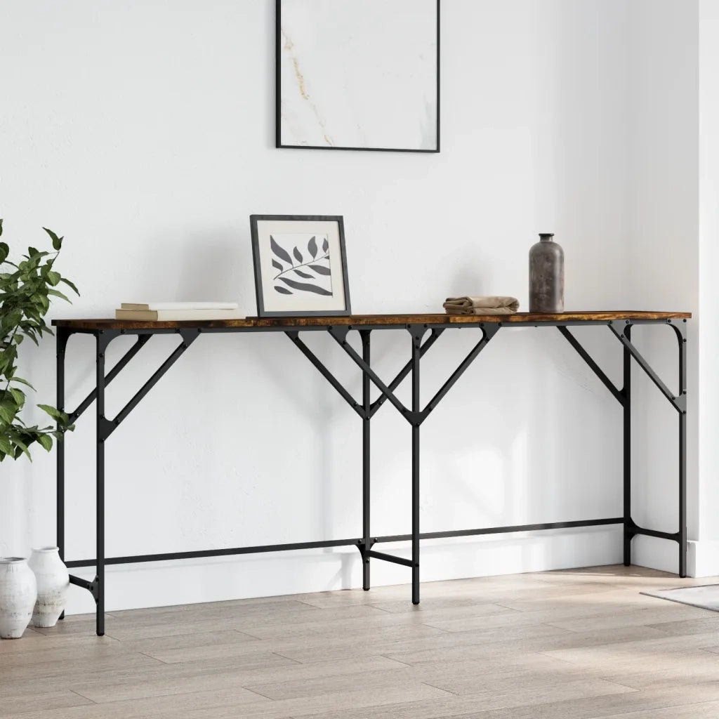 Table console chêne fumé 180x29x75 cm bois d'ingénierie