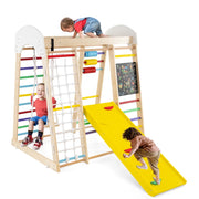 Set arrampicata 8 in 1 per bambini con abaco e altalena, Set arrampicata di legno con scivolo e scala Colorato