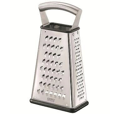 Gefu GF10760 Vitales Grattugia Quadrangolare con 4 Superfici di Taglio a Laser Base Antiscivolo Contenitore Integrato Manico Ergonomico in Acciaio Inox Lavabile in Lavastoviglie colore Argento