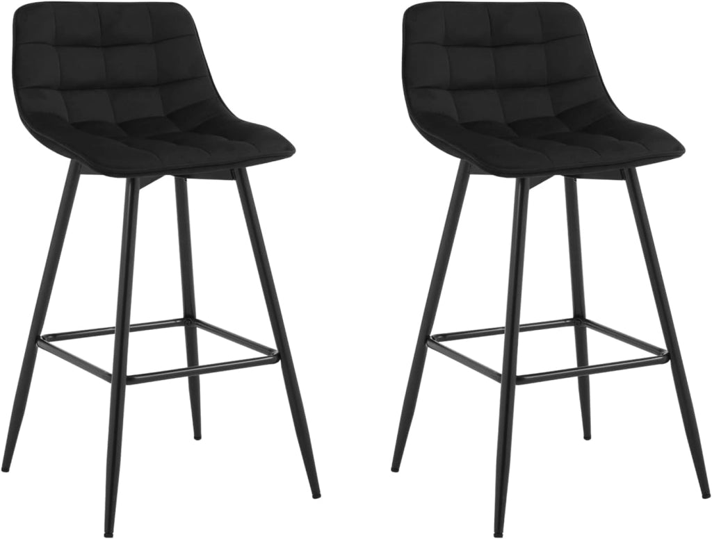 Sgabelli da Bar Stile Industriale Alta Sedia da Cucina Rivestimento in Velluto Nero Gambe in Metallo 2 Pezzi