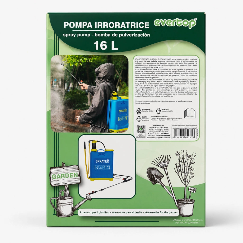 POMPA IRRORATRICE A SPALLA 16 L SPRAYER MANUALE PER GIARDINO ORTO DISERBO
