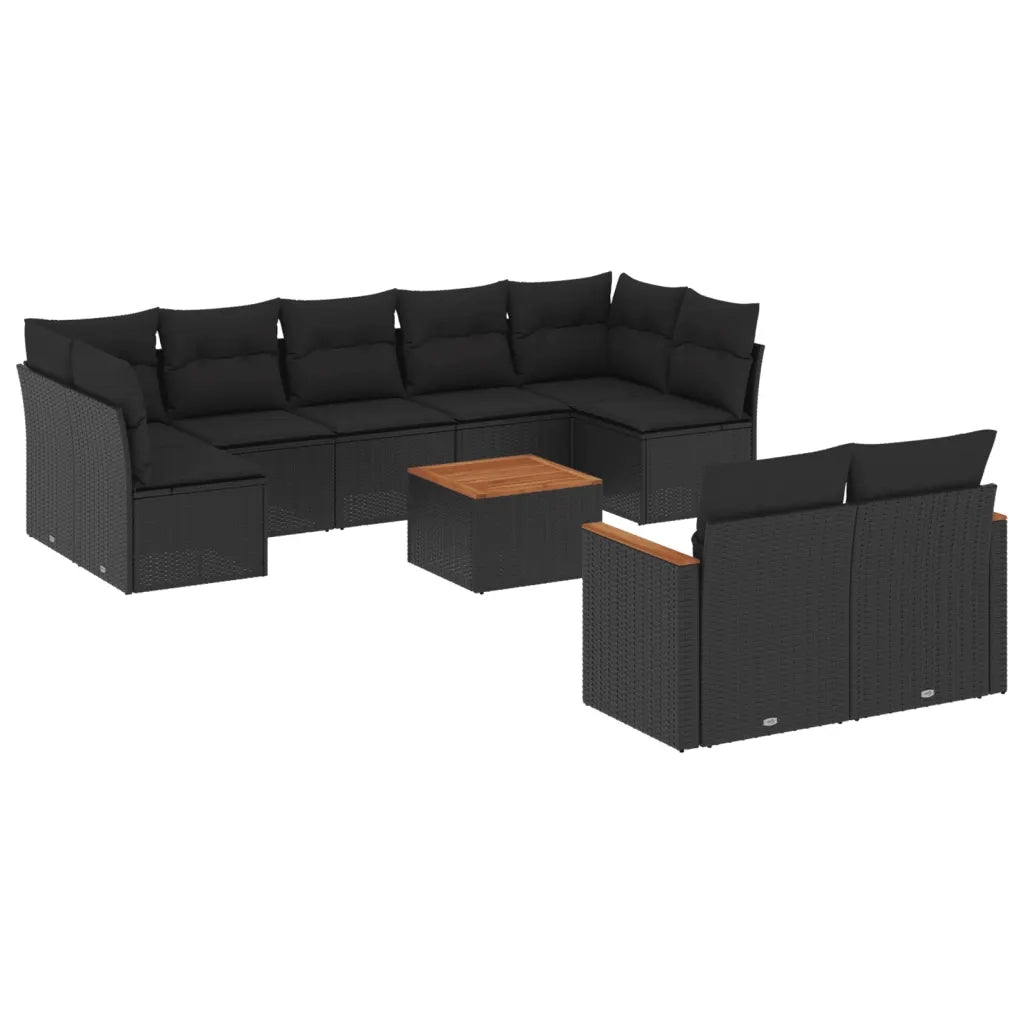 Set Divani da Giardino 10pz con Cuscini in Polyrattan Nero 3226293