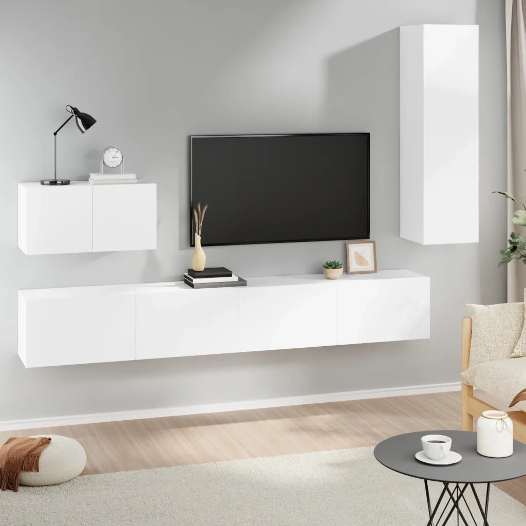 Set di Mobili Porta TV 4 pz Bianco in Legno Multistrato 3114326