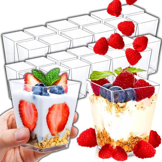 Set di bicchieri dessert da 25 pezzi - 150 ml - Bicchieri riciclabili - Bicchieri dessert trasparenti - Facili da pulire - Presentazione elegante - Piatti da servizio