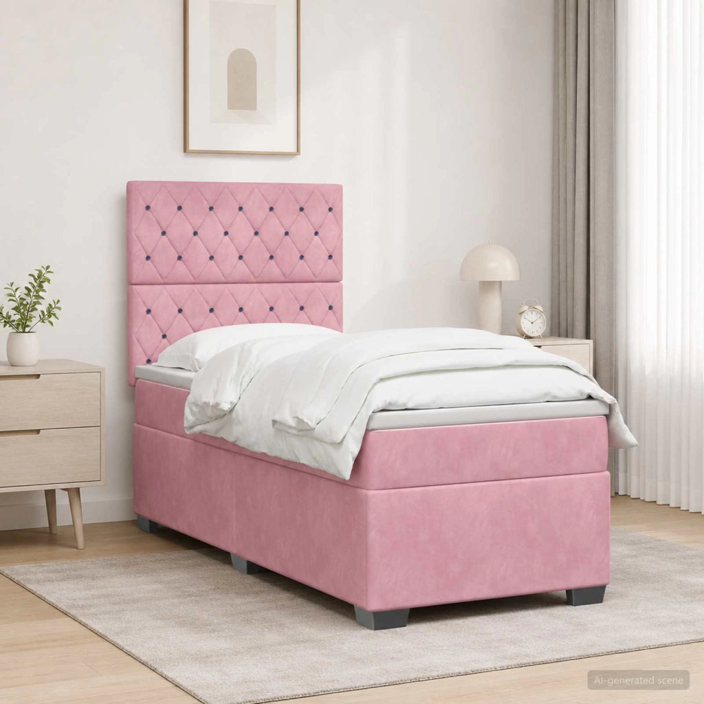 Letto box spring con materasso Rosa 80 x 200 cm Velluto 3453529