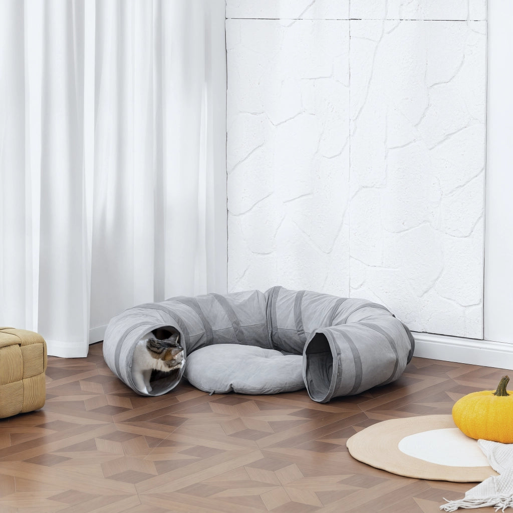 Tunnel per gatti pieghevole con cuscino ¨C Xylo ¨C grigio ? 90 x 27 cm