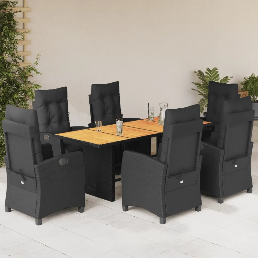 Set da Pranzo da Giardino 7 pz Nero con Cuscini in Polyrattan 3212936