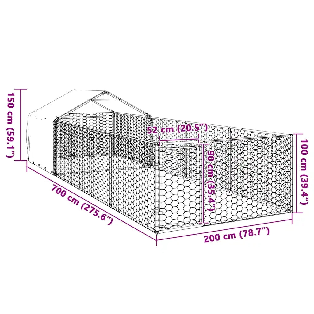 Cuccia per Cani da Esterno con Recinto 7x2x1,5m Acciaio Zincato