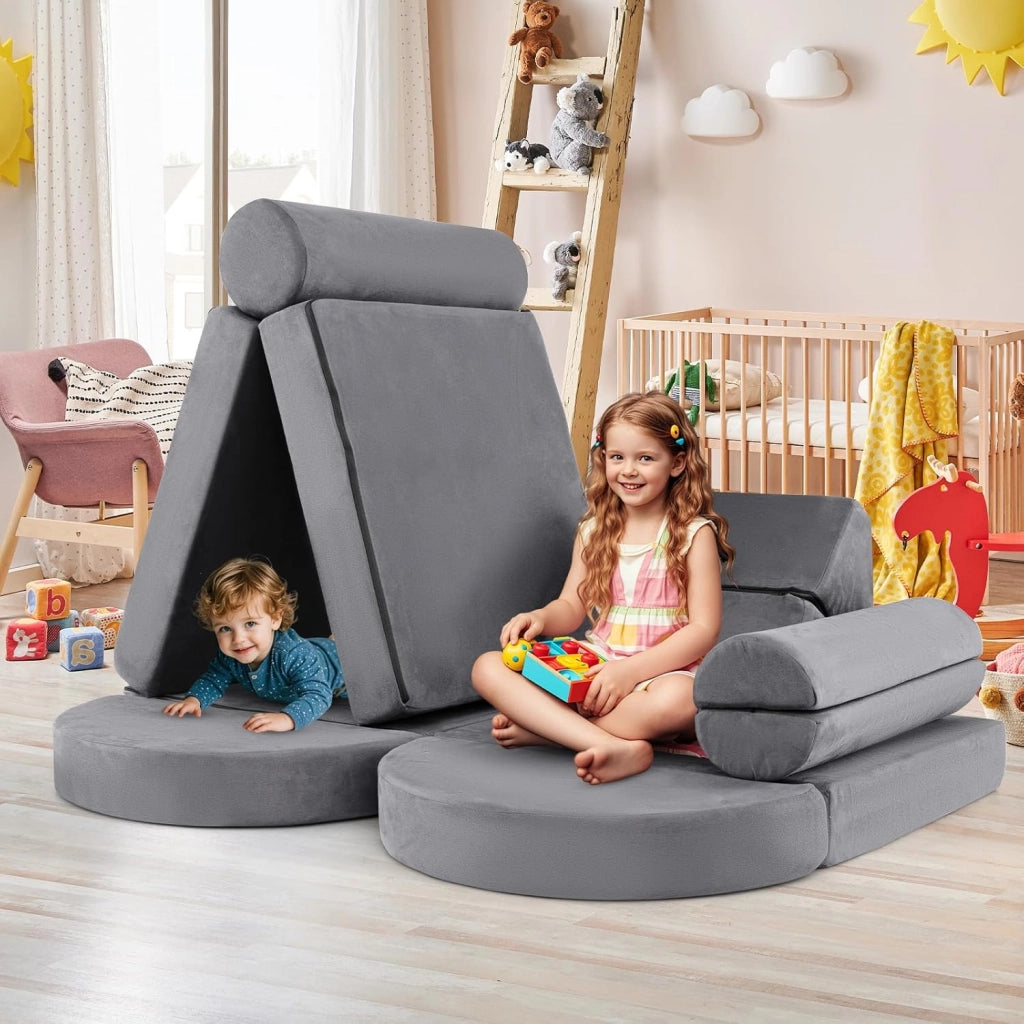 Divano in stile Block 13 Pezzi per Bambini, Divanetto Convertibile per Asilo, Cameretta e Soggiorno, Cuscini Bambini Gioco Blocchi (Grigio)