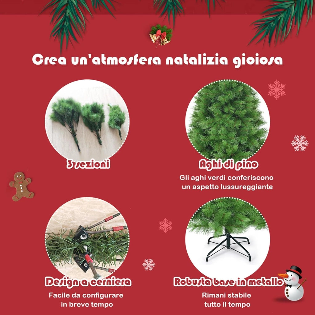 Albero di Natale Artificiale 180/210 CM, Albero di Natale con 586/808 Rami Folti e Base di Metallo, Ideale per Casa, Ufficio e Negozio, Verde (180 CM)
