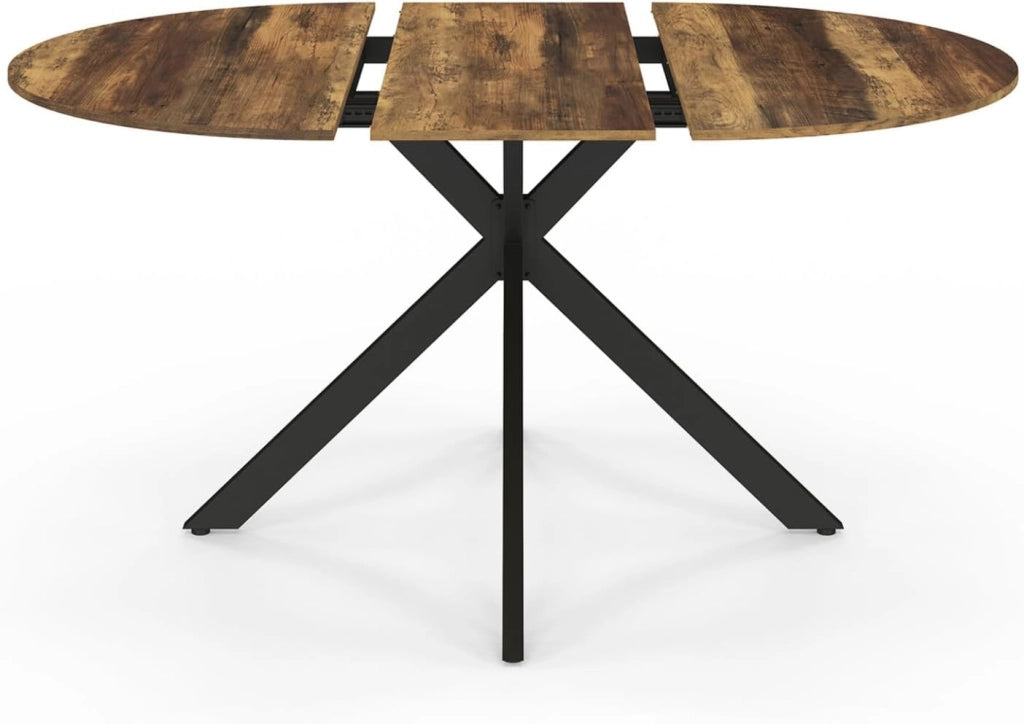 ALIX Tavolo da pranzo rotondo allungabile per 4-8 persone con gamba a ragno nera e piano in legno scuro HAWKINS 110-150 cm