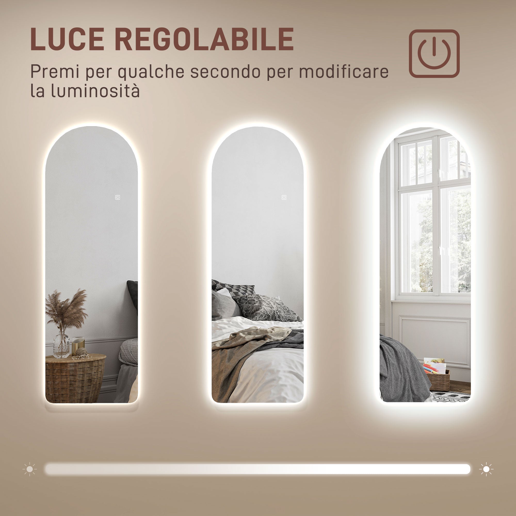 Specchio da Parete ad Arco con Luce LED Dimmerabile Touch 40x3x120 cm