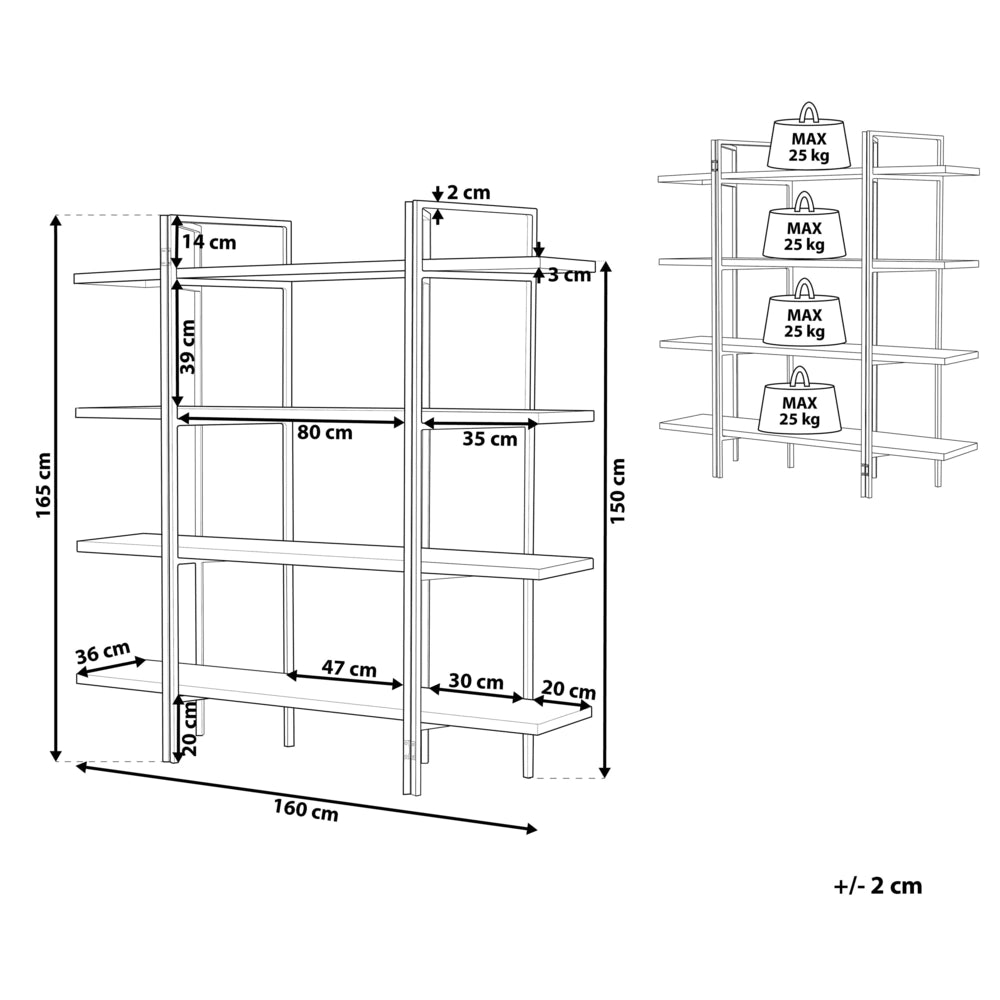 Libreria a 4 ripiani in legno scuro con struttura in metallo Nero Scaffale aperto minimalista industriale