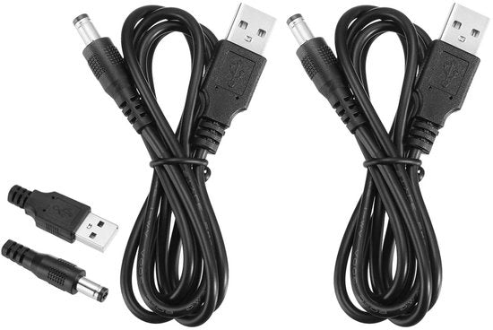 Cavo di alimentazione USB a DC - 2 pezzi - 5V 2A - 5,5 mm x 2,5 mm - Cavo di ricarica per ventilatore, telefono, tablet - Nero - 1 metro.