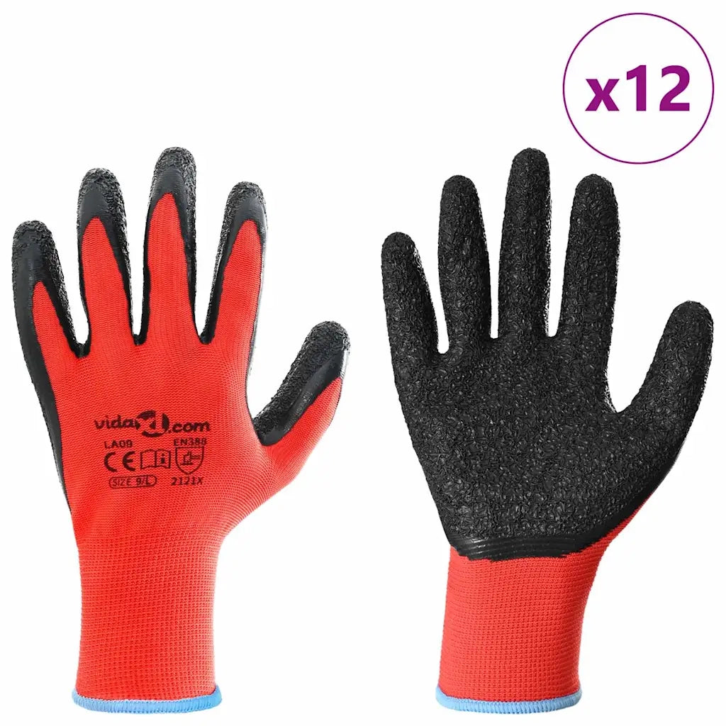 Guanti da Lavoro 12 pz Rosso e Nero 9 / l CFW2915582