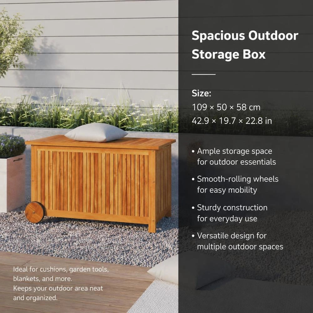 Garden Storage Box With Wheels, 90x50x58 Cm, Solid Acacia Wood