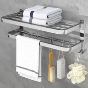 Scaffale a specchio 2 livelli pieghevole da parete per bagno cucina hotel con 5 ganci