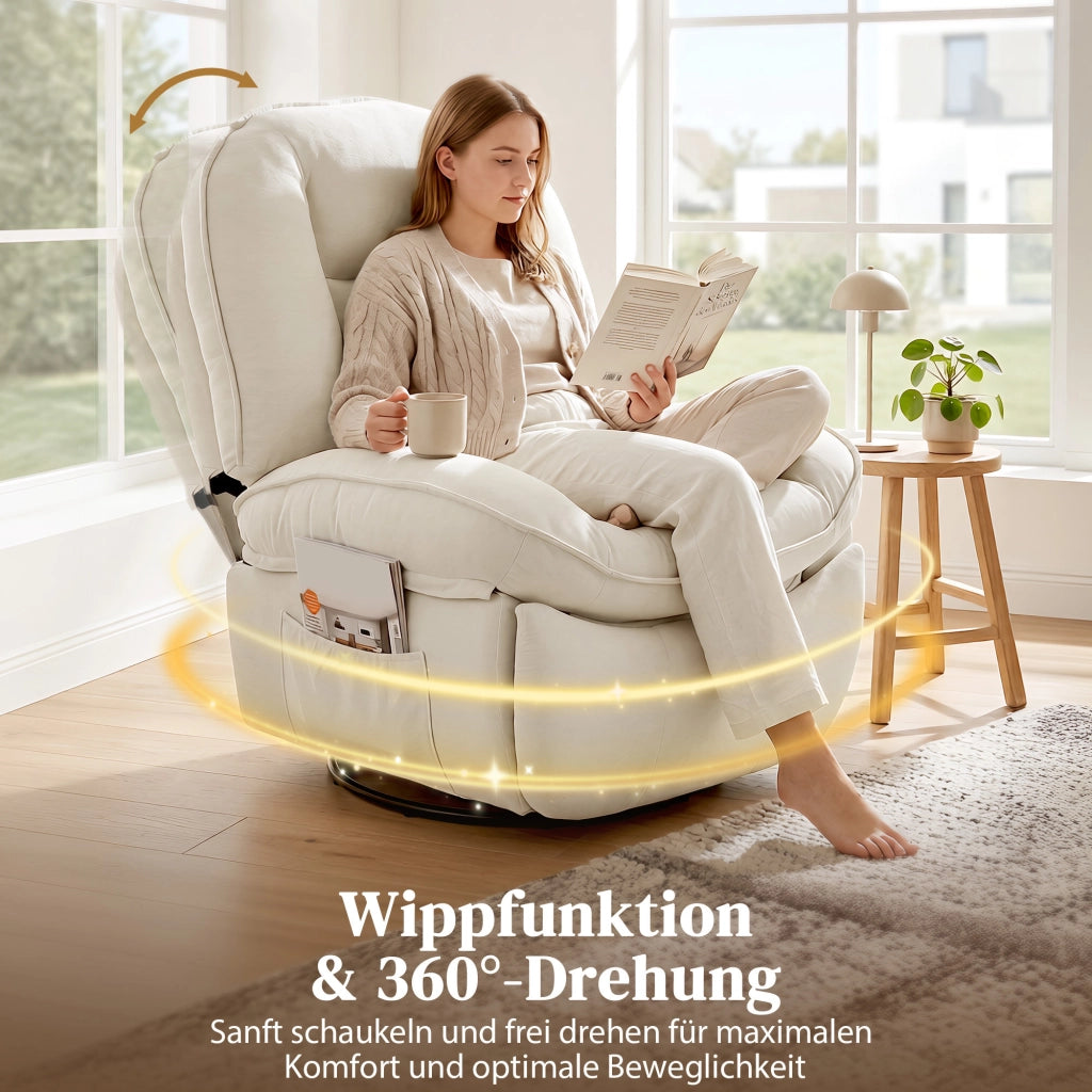 Poltrona relax girevole con dondolo e schienale reclinabile ¨C Xylo ¨C tessuto crema