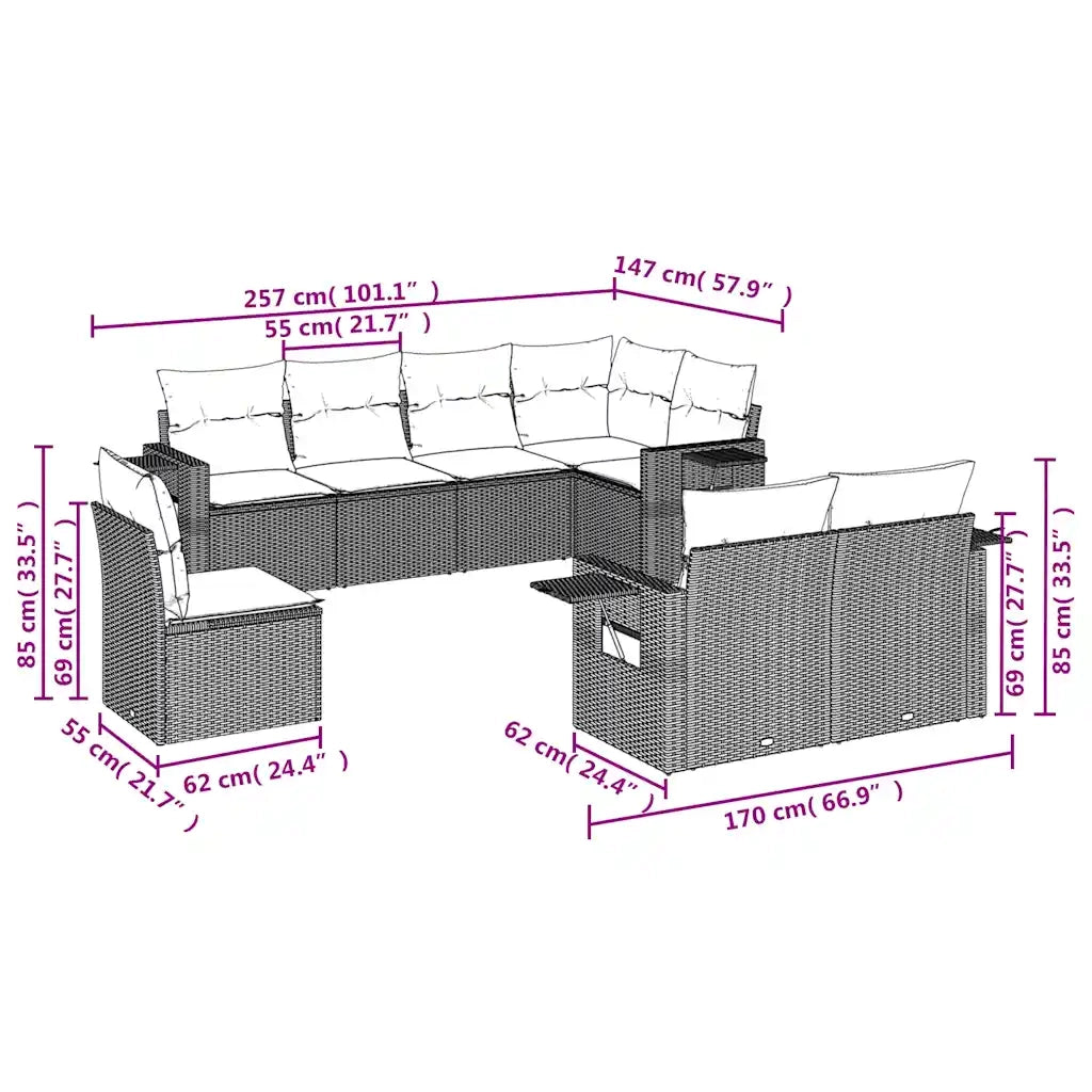 Set Divani da Giardino 8 pz con Cuscini Grigio in Polyrattan 3220440