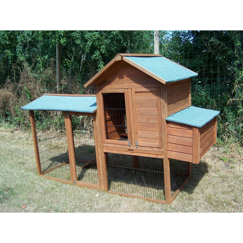 Pollaio da giardino in legno 227x94 cm – per 5-8 galline – pareti 10 mm con voliera e zona notte – PO2309 Foresta
