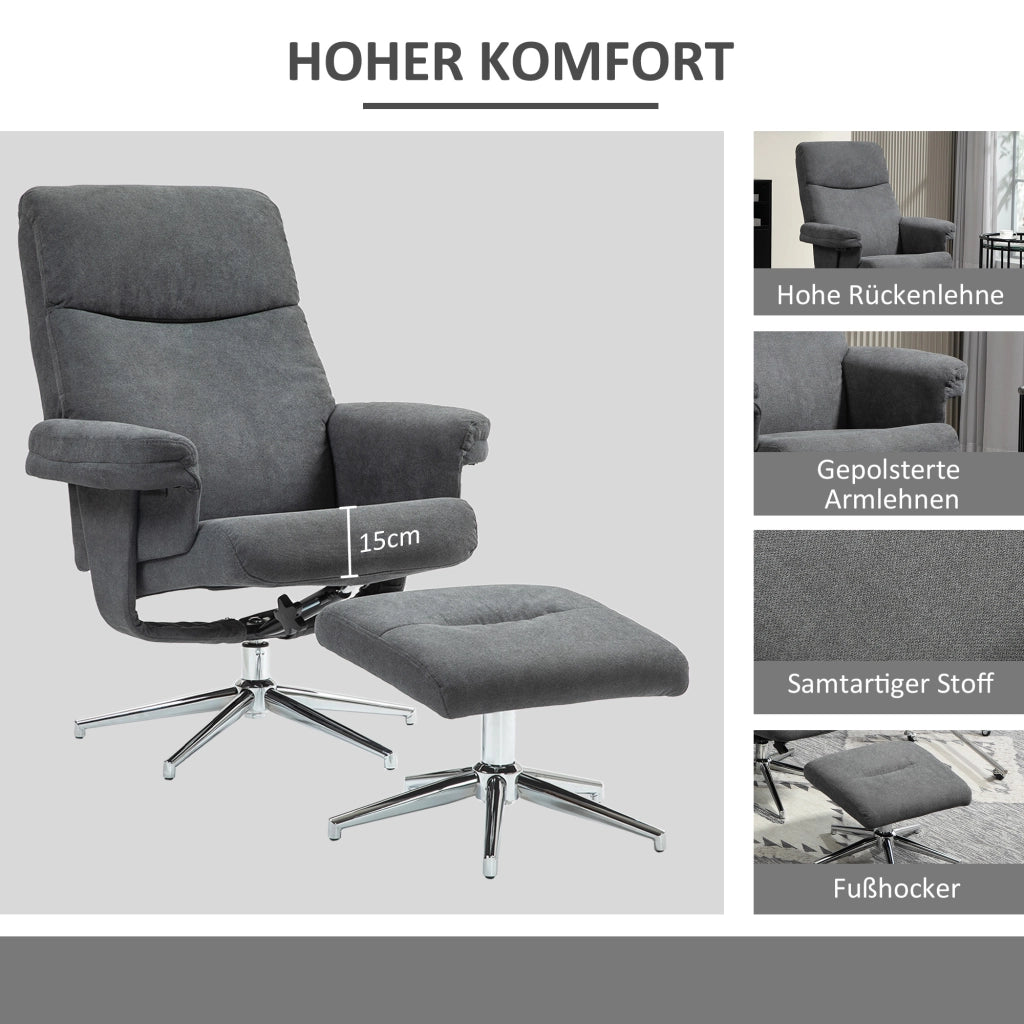 Poltrona relax reclinabile con poggiapiedi ¨C zephmum ¨C velluto grigio scuro