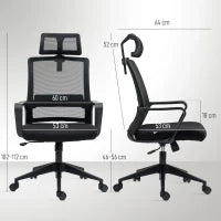 Sedia da Ufficio Ergonomica con Poggiatesta e Altezza Regolabili, Funzione Dondolo e Ruote, Nero