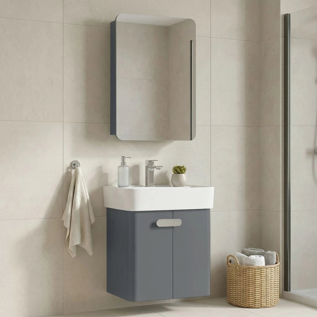 Set mobile lavabo con specchio (2 pezzi) "Orbit 55" - 55 x 38 x 62 cm - Grigio